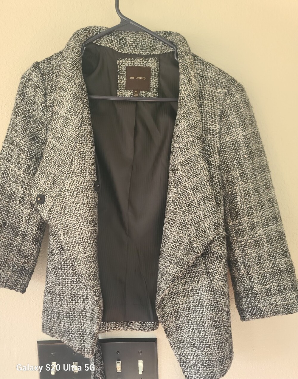 The Limited Black & White Tweed Open-Front Blazer XS